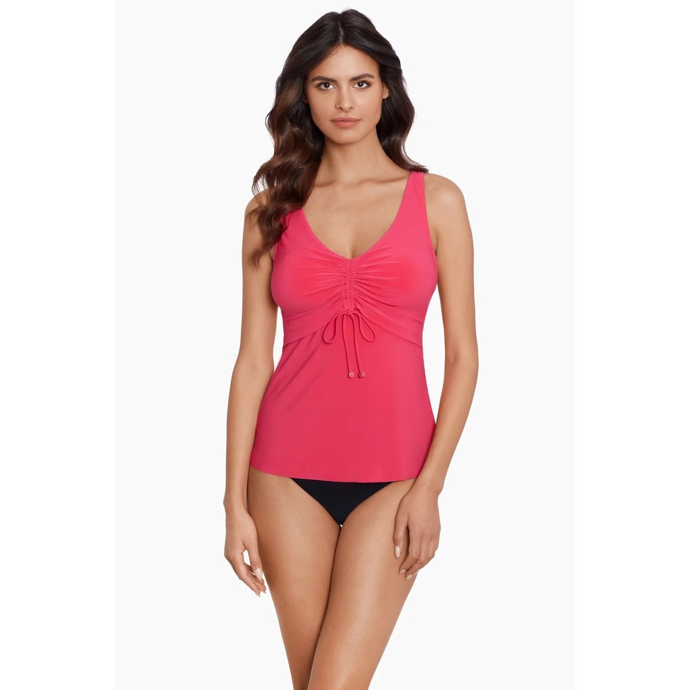 Magicsuit Arya Tankini Top Coral Rose Pink Ruched V-Neck Swimwear 6017677 NEW 14
